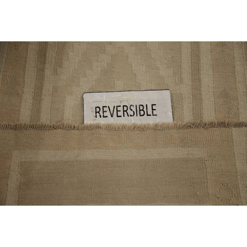 Hand Woven Oriental 100% Wool Carpet Southwestern Tribal Beige & Ivories Kilim Runner Rug - 12' 0'' X 2' 7''