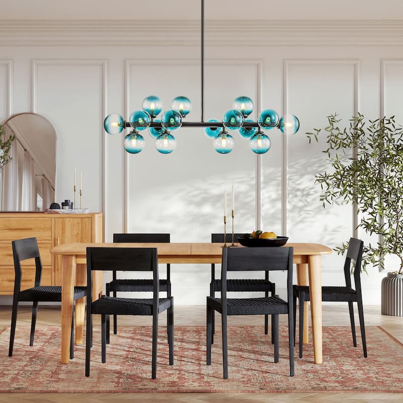 16-Light Modern Linear Cluster Gradient Blue Glass Globe Bubble Chandelier - 36.2 in. W x 11 in. H