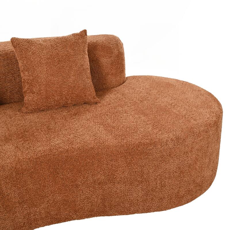 Modern Sectional Sofa with Curved Design, 2-Piece Chenille Modular Couch with 4 Pillows