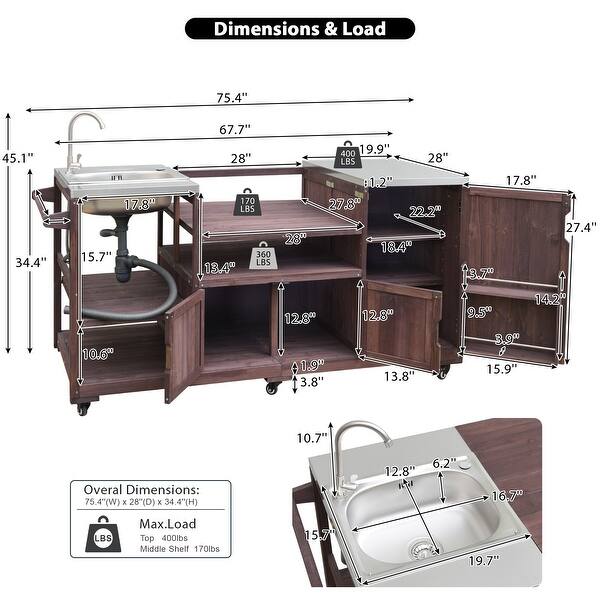 Outdoor Kitchen Island With Sink Stainless Steel Top For Large Grills ...