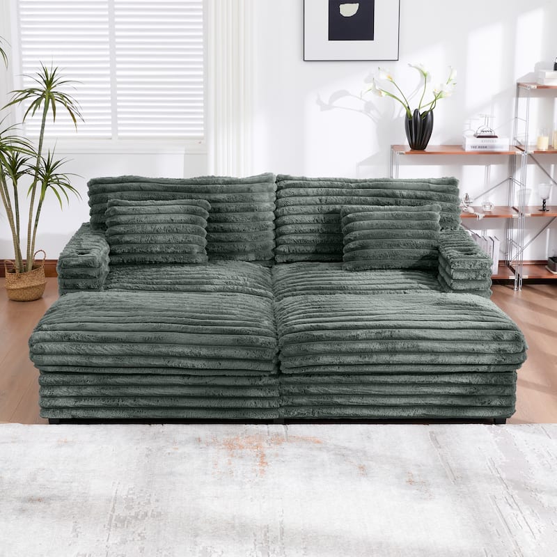 Plush Oversized Double Chaise Sofa with USB Charging, Cup Holders & Ultra-Deep Seating by Harper&Bright Designs