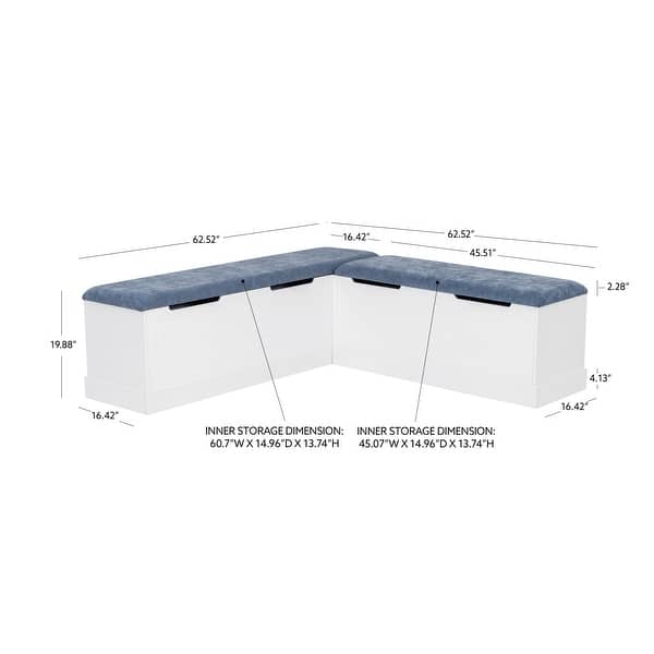 Linon Nova L-Shaped Corner Nook with Blue Cushion and Storage