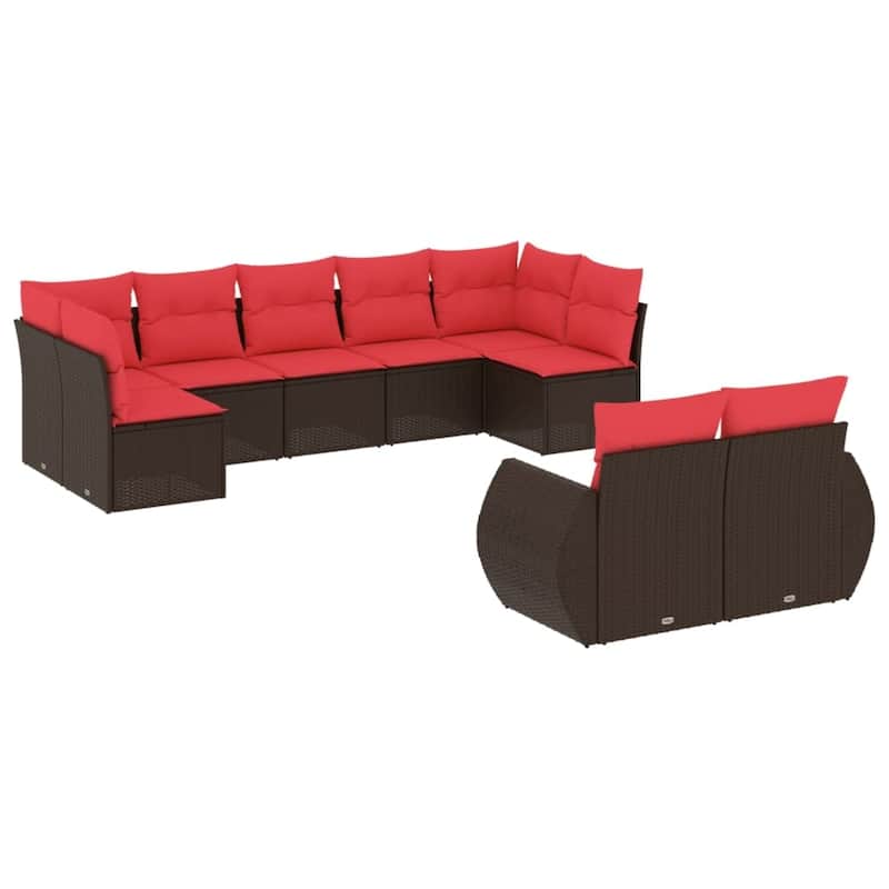 vidaXL 9 Piece Patio Sofa Set with Cushions Grey Poly Rattan - 24.4" x 24.4" x 27.2"