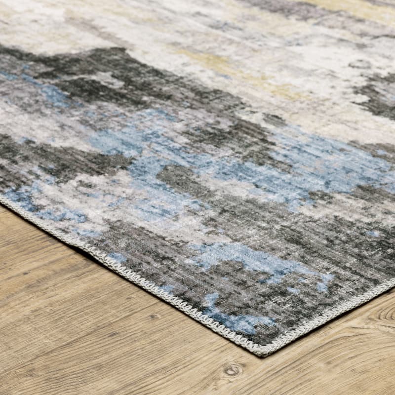 Vista Home Marissa Washable Abstract Grey/ Blue Indoor Area Rug