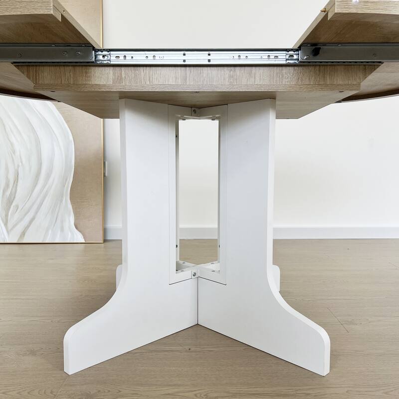 Dining Table For Farmhouse Kitchen Expandable Oval Table Top With Removable Leaf Trestle X Shaped Base