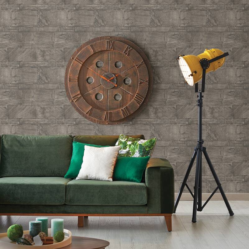 A-Street Prints Murray Dark Grey Stone Wall Wallpaper