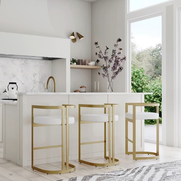 slide 2 of 16, Clarence Faux Leather 35" Barstool Polished Gold