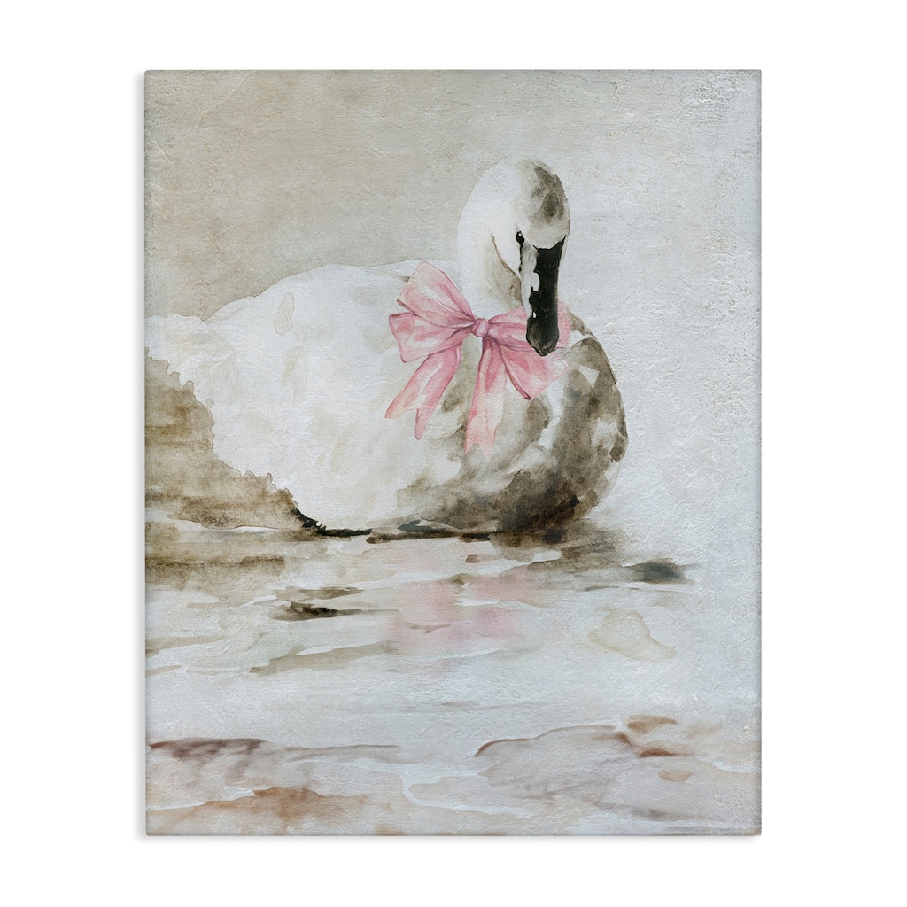 Stupell Charming Duck with Pink Bow Canvas Wall Art Design By Carol Robinson