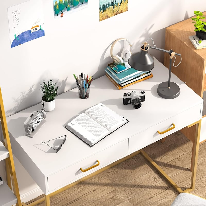 2-Drawer Computer Desk, Rectangular Writing Desk, Home Office Study Table Small Space Workstation Dressing Table for Bedroom