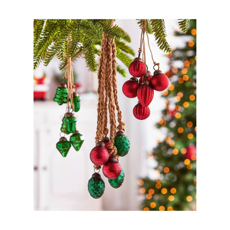 Festive Tree & Acorn Ornament Cluster - Christmas Tree Ornaments, 12" H x 3" L x 3" W, Easy Dust Clean, Green