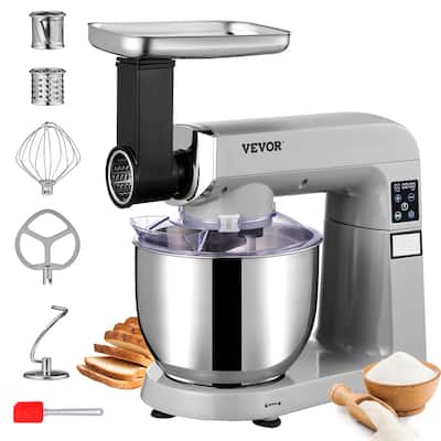 VEVOR 450W & 600W Stand Mixer 6 to 11 Speeds LCD Tilt-Head 7.4Qt Bowl Dough Hook Beater Whisk Scraper Cover Metal