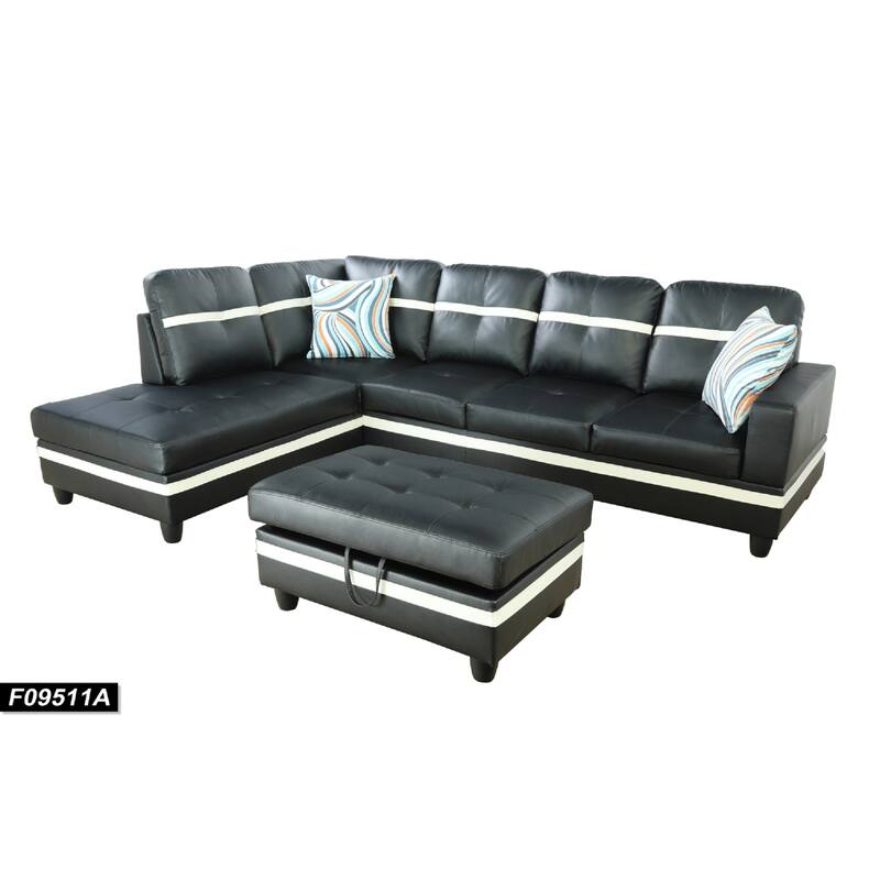 Aarons 104"Wide 3-Pieces Sectional Sofa Set,Black(09511)