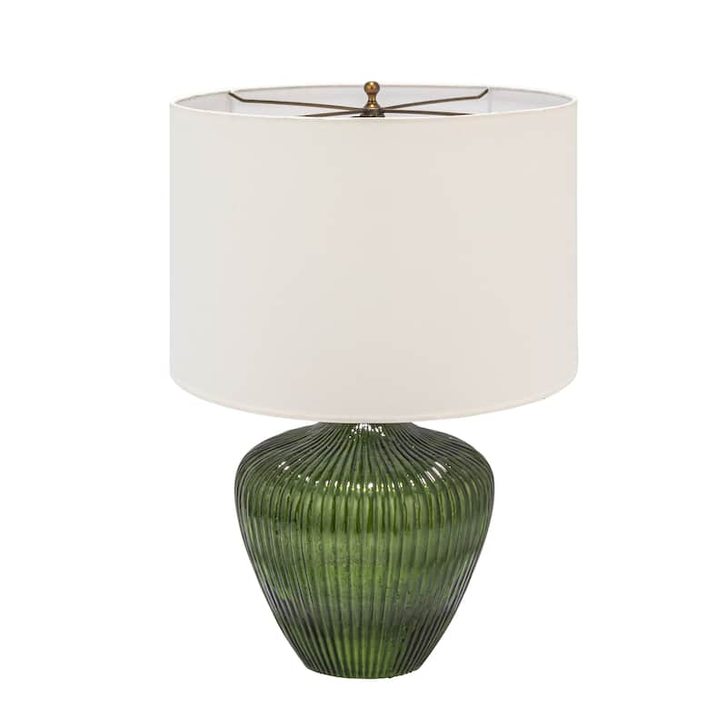 Glass Table Lamp with Drum Shade - Green