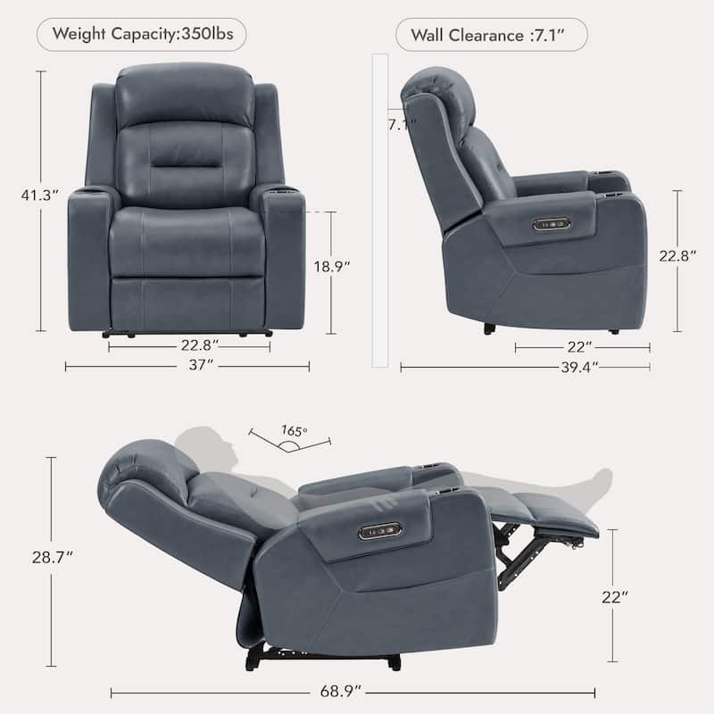 Anya Power Genuine Leather Recliner Chair Lay Flat Recliner