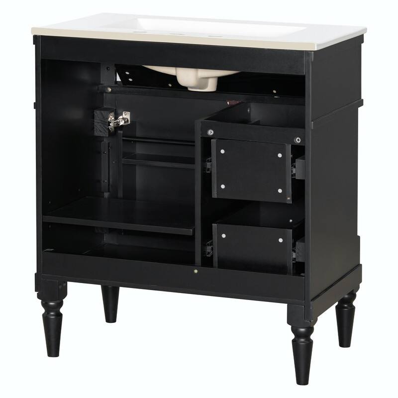 36" Bathroom Vanity with Sink, Freestanding Bathroom Cabinet with Ceramic Basin, Flip Drawer