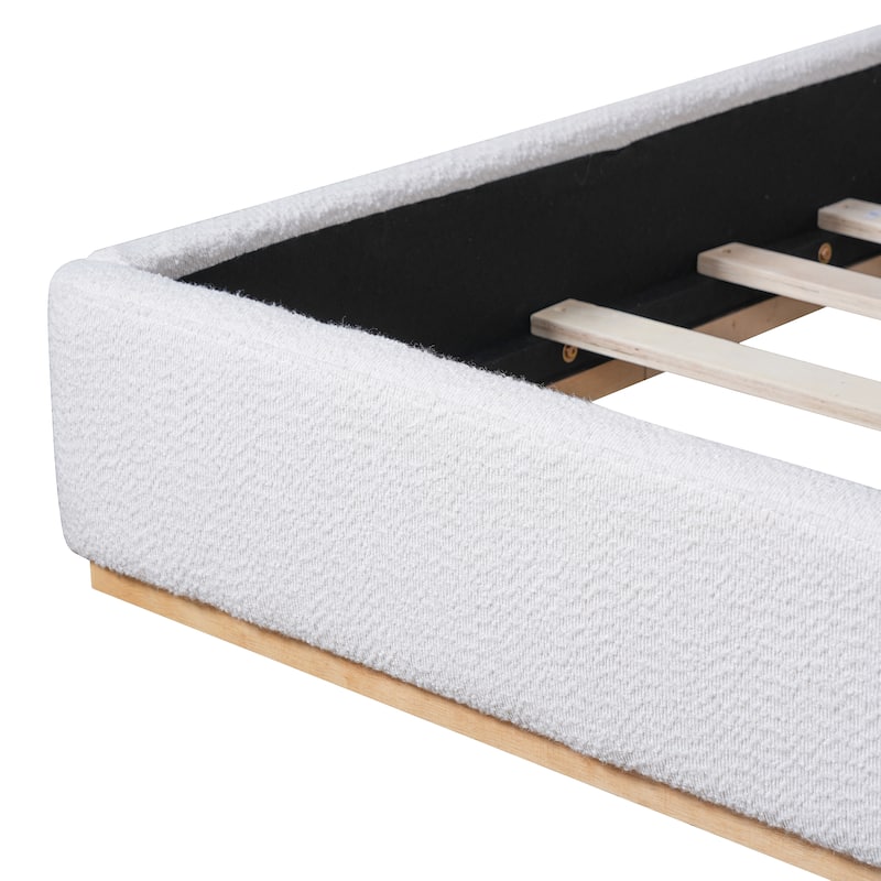 Upholstered Bed Frame with Wingback Headboard/Soft Pack Platform Bed Frame/Solid Wood Base/No Box Spring Needed/Noise-Free/White