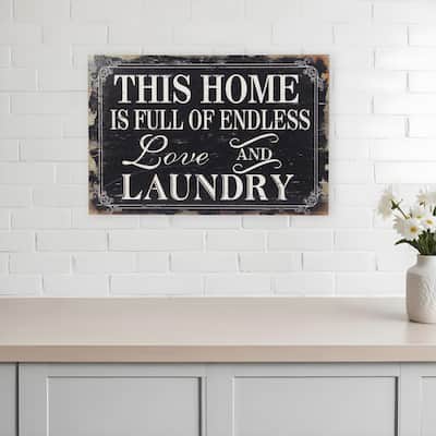 HomeRoots 16" X 24" Black and White Endless Love And Laundry Wood Wall Decor