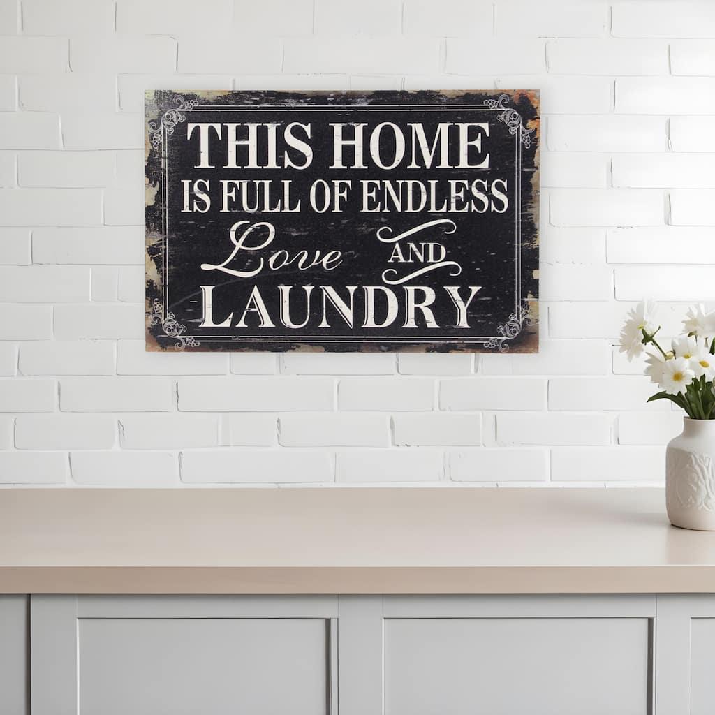 HomeRoots 16" X 24" Black and White Endless Love And Laundry Wood Wall Decor