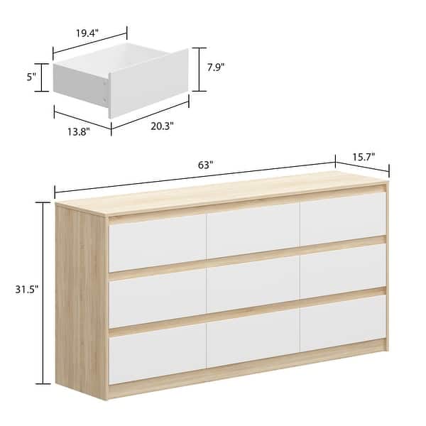 dimension image slide 0 of 6, Modern Dresser for Bedroom 9 Drawers Wood Dresser Chest of Drawers