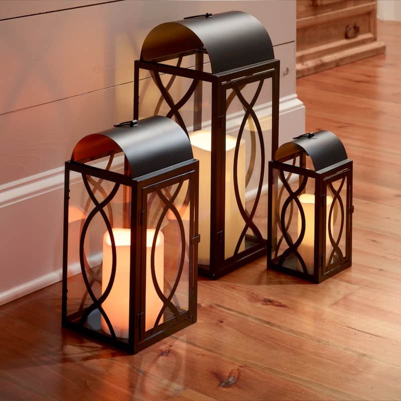 Set of 3 Indoor-Outdoor Rogan Metal Lanterns- Black