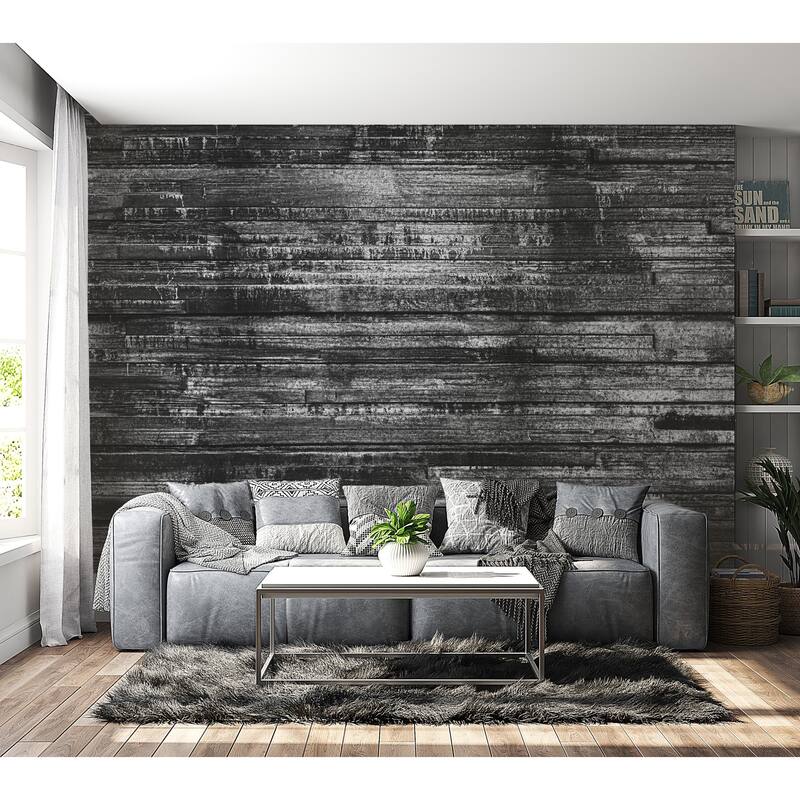 Peel & Stick Wall Mural Grey Black Old Wood Removable Wallpaper