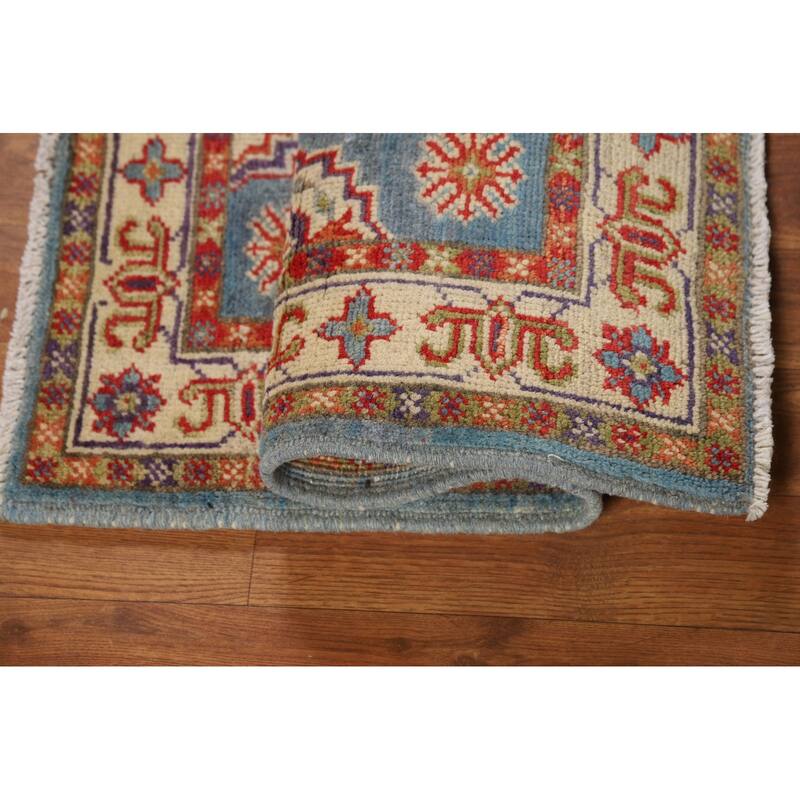 Light Blue Kazak Foyer Rug Hand-Knotted Wool Carpet - 2'0" x 3'0"