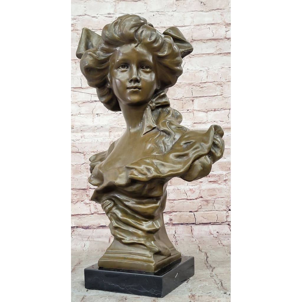 Bronze Bust Of A 19Th Century Young Woman On Marble Base Signed Original Thomas 21 Inches X 11 Inches