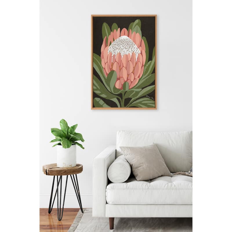 Kate and Laurel Sylvie Beaded Protea Noire Framed Canvas by Mackenzie Nelson