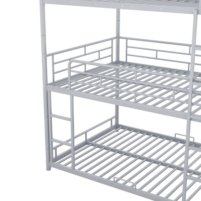Metal Triple Bunk Bed with Built-in Ladders, Convertible into Platform Bedframe for 3 Kids Teens Adults, No Box Spring Required