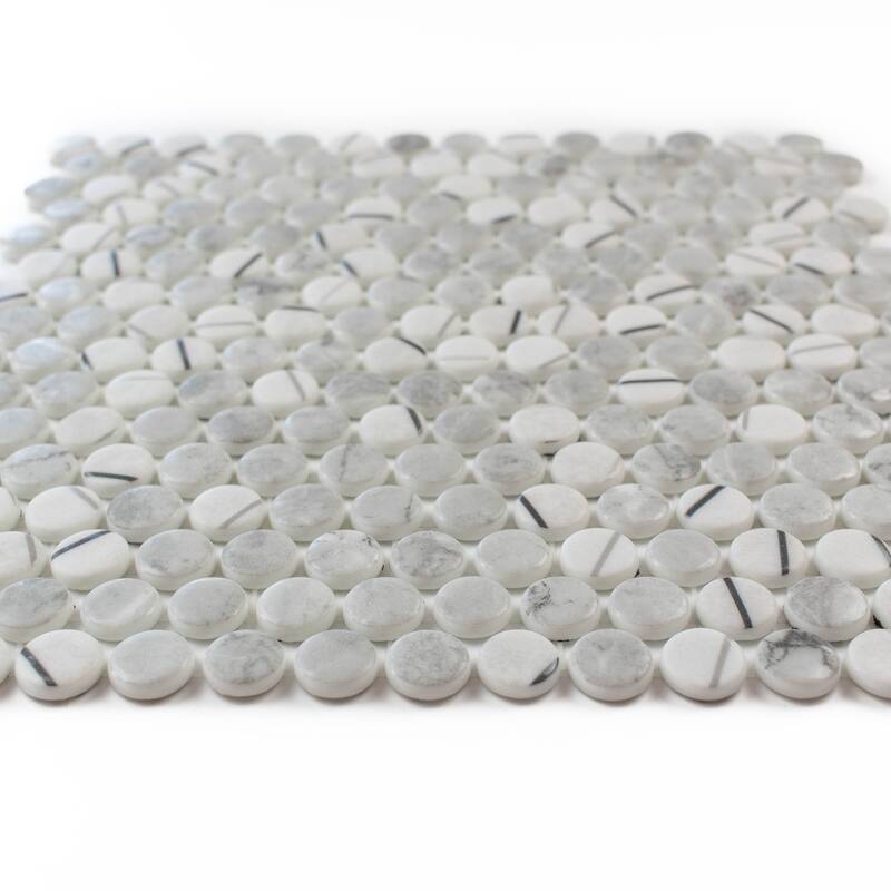 The Tile Life Eterna Penny 12x12 Lineas Gris Round Glass Mosaic Floor, Wall & Backsplash Tile