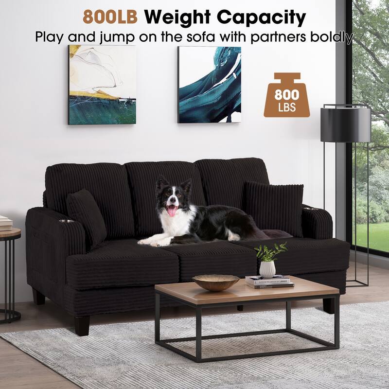 Modern Fabric 3-piece Sectional Sofa Set with Loveseat and Storage Ottoman