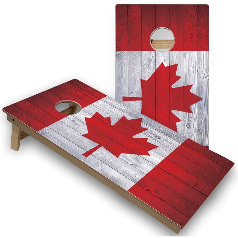 Solid Wood Cornhole Boards - Canadian Flag Design - Regulation 2x4 (24" x 48") - Include ALL Accessories