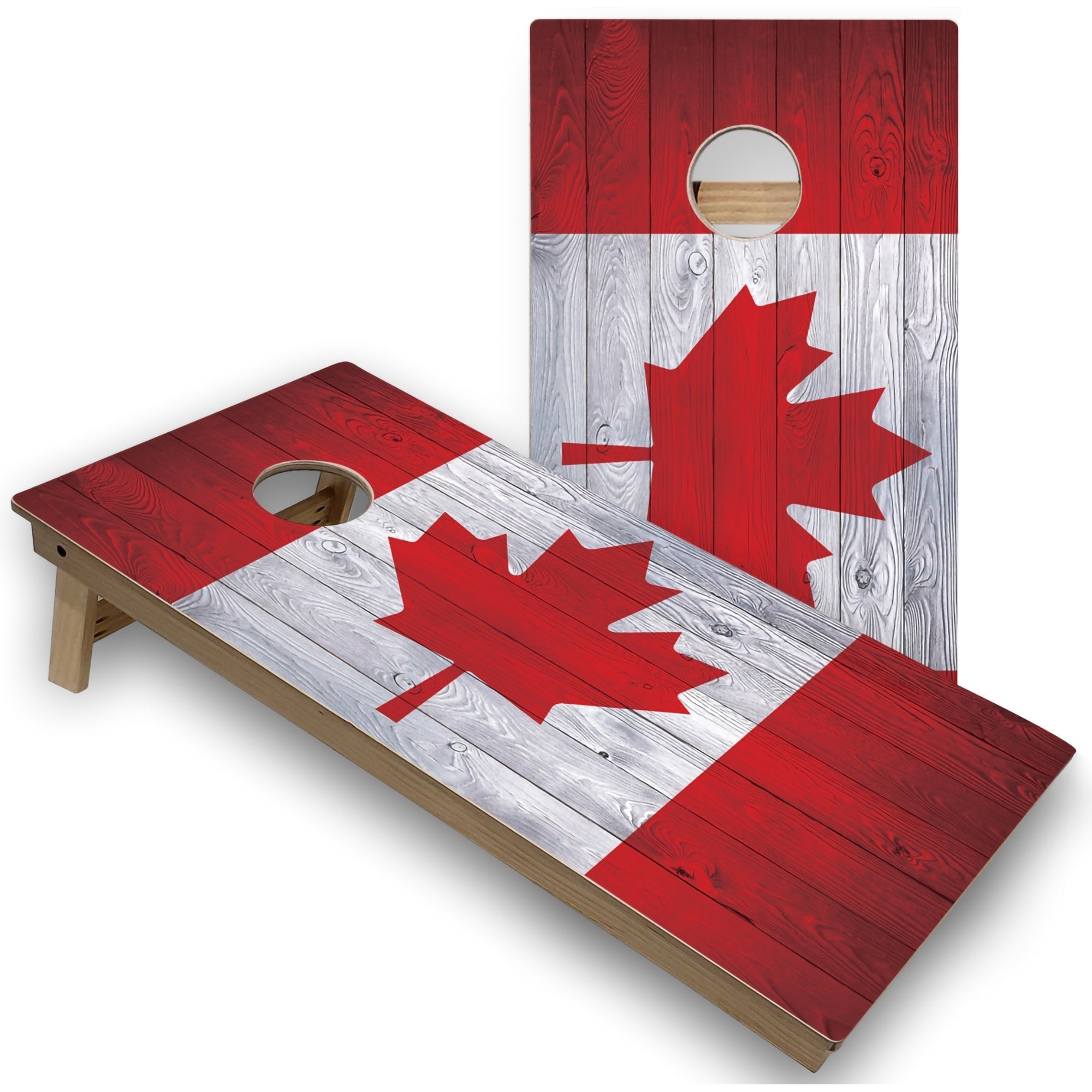 Solid Wood Cornhole Boards - Canadian Flag Design