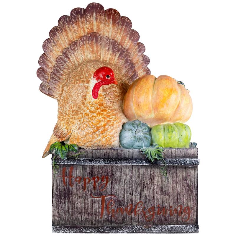 Happy Thanksgiving Turkey and Pumpkins Box Figure - 20.25"