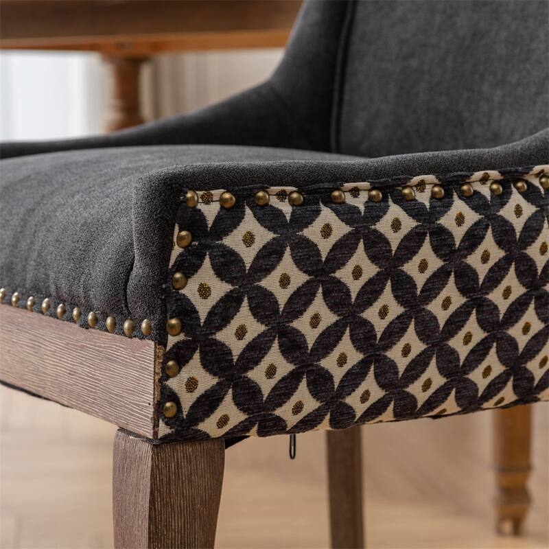 Set of 2 Patterned Upholstered Kitchen Dining Chairs with Wood Legs