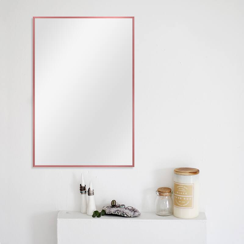 Modern Thin Frame Wall-Mounted Hanging Bathroom Vanity Mirror - 36x24 - Rose Gold