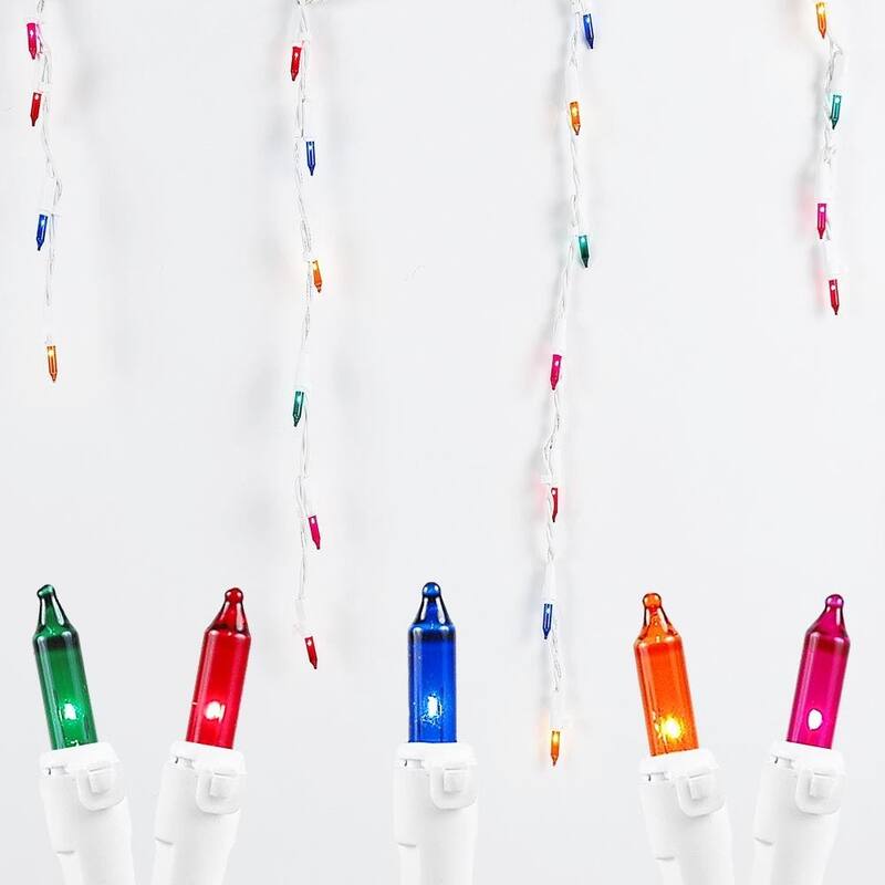 9 Foot Clear Outdoor Christmas Icicle Light Set, White Wire, 100 Light - Multi
