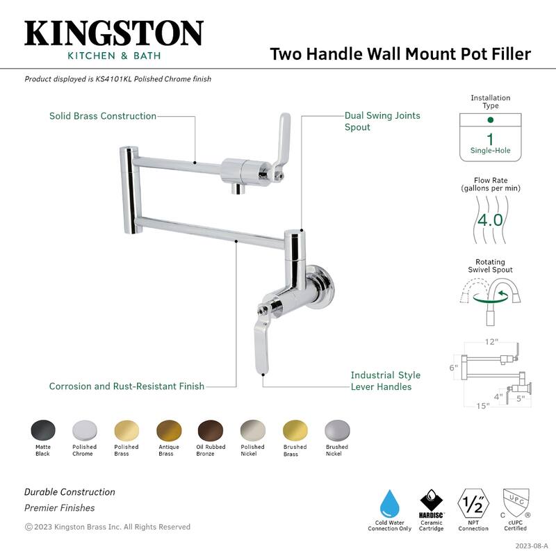 Whitaker Two-Handle 1-Hole Wall Mount Pot Filler Faucet