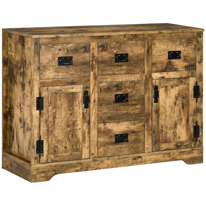 HOMCOM Industrial Kitchen Sideboard, Buffet Cabinet with Five Drawers, Two Door Cabinets, Adjustable Shelf