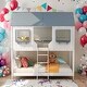 preview thumbnail 14 of 24, Twin Over Twin Bunk Bed With Roof,Window,Guardrail And Ladder White+Grey