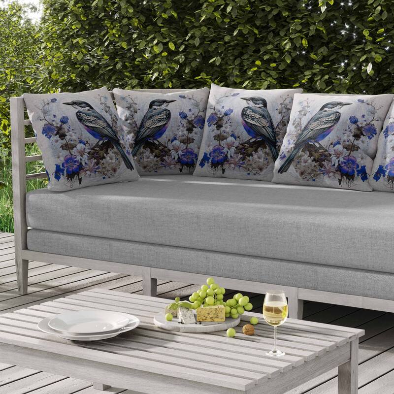 Feathered Floralscapes Indoor/Outdoor Reversible Throw Pillow Blue and Green