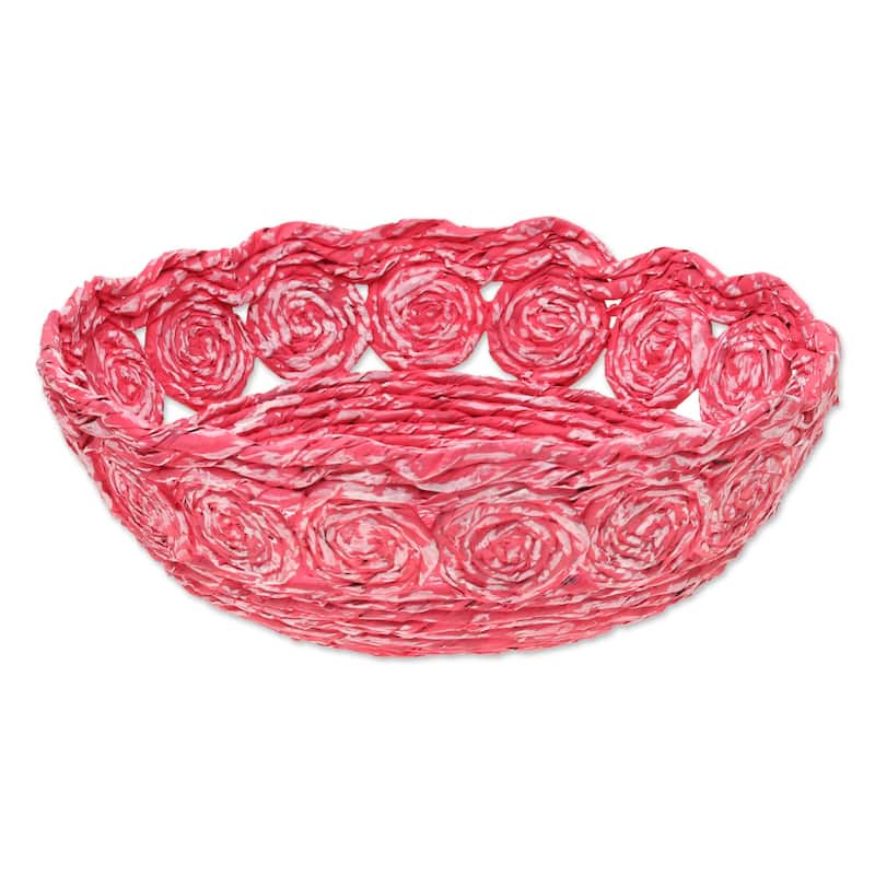 Novica Handmade Beautiful Spirals In Pink Recycled Paper Basket