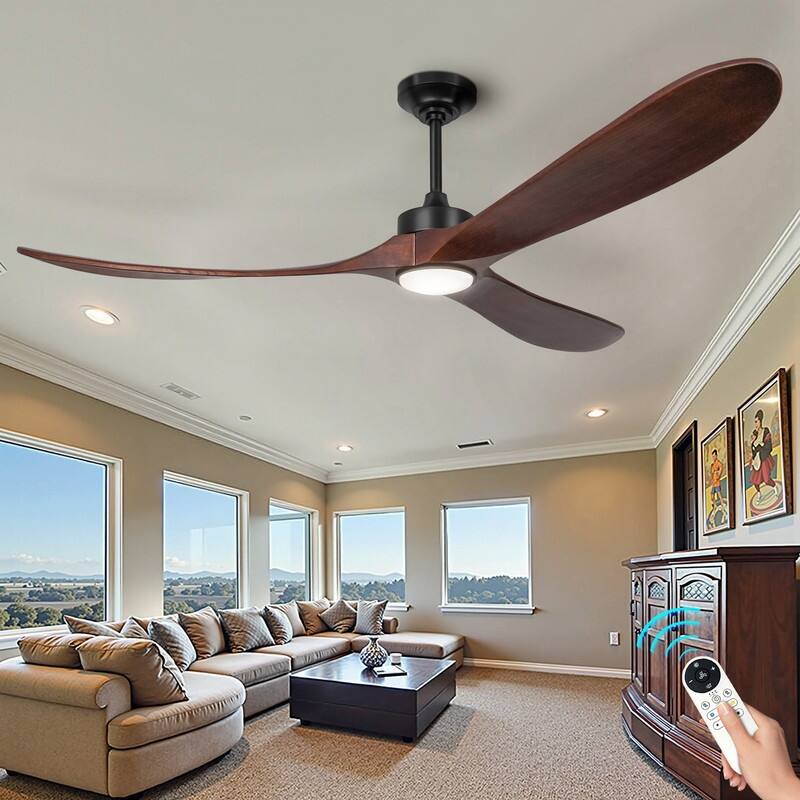 Indoor/Outdoor Ceiling Fan with Remote Control, 3-Blades Solid Wood Ceiling Fan for Bedroom Living Room - 72 inch - Walnut