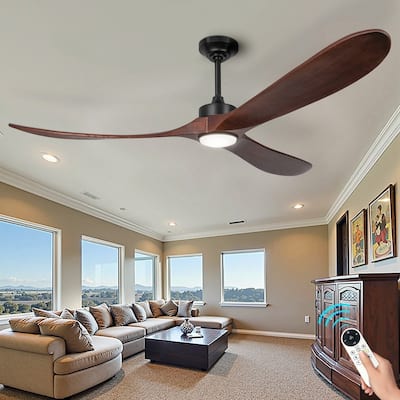 Indoor/Outdoor Ceiling Fan with Remote Control, 3-Blades Solid Wood Ceiling Fan for Bedroom Living Room