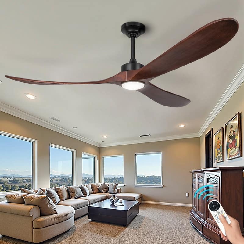 Indoor/Outdoor Ceiling Fan with Remote Control, 3-Blades Solid Wood Ceiling Fan for Bedroom Living Room