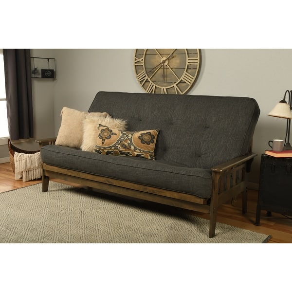 Somette Tucson Queensize Futon Set in Rustic Walnut Finish with Linen