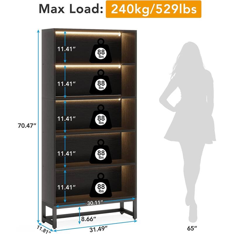 Tall Bookcase Bookshelf, 5-Tier 71 Inch Large Bookcases Organizer