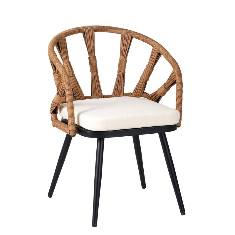 5 Pcs Outdoor Dining Table and Chairs Set, Patio Furniture Sets with PE Rattan Chairs and Rectangular Wood Table