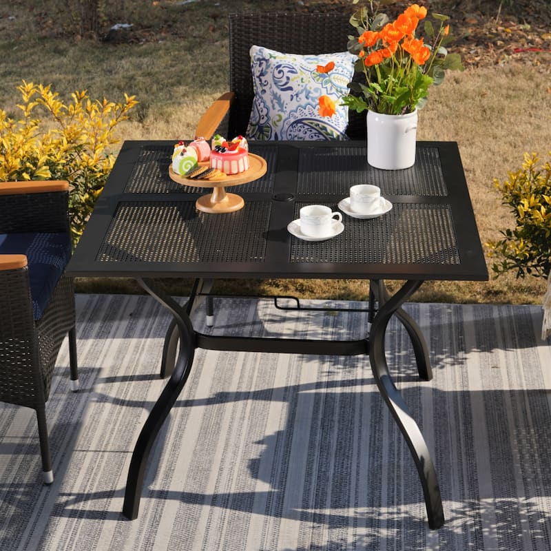 37" x 37" Square Outdoor Dining Table Powder-Coated Steel Frame Top Umbrella Stand Deck