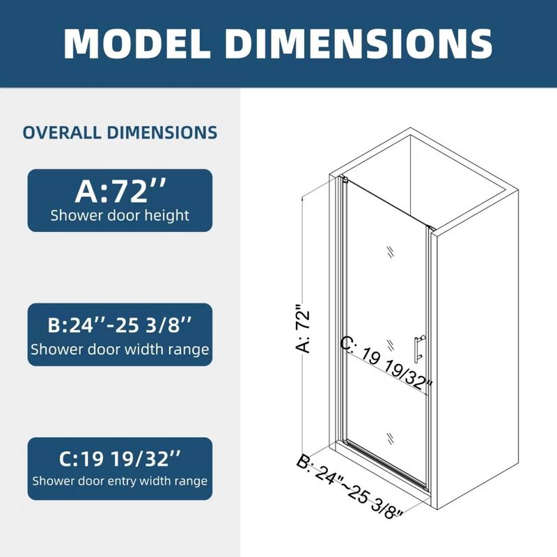 24" W x 72"H Pivot Frameless Swinging Shower Door